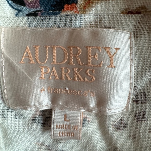 Francesca’s Vera Smocked Sleeve Paisley Dress Size L Linen Blend Cottagecore - Picture 6 of 13